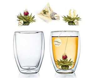 Creano Vasos Térmicos de Doble Pared Forma Alta 250ml incl. 2 Flores de Té ErblühTeelini - Juego de 2