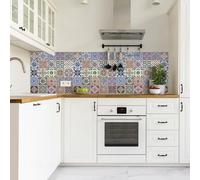 CREARREDA Antisalpicaduras de cocina rígido adhesivo de pared para hornillos 60 x 58 cm efecto brillante - Grosor 1 mm - Revestimiento I ignífugo y resistente al calor y al agua color azulejos