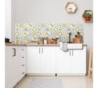 CREARREDA Antisalpicaduras de cocina rígido adhesivo de pared para hornillos 60 x 58 cm efecto brillante - Grosor 1 mm - Revestimiento ignífugo y resistente al calor y al agua color limón