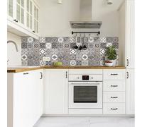 CREARREDA Antisalpicaduras de cocina rígido adhesivo de pared para hornillos 60 x 58 cm efecto brillante - Grosor 1 mm - Revestimiento ignífugo y resistente al calor y al agua Color Ancient Azulejos