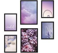 CREARREDA Juego de impresiones de pared violeta, sin marcos, decoración de pared para hogar y oficina, materiales certificados, fabricado en Italia, póster a juego, 2 x A3 y 4 x A4-30 x 42 y 21 x 30