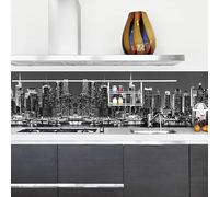 CREARREDA Panel antisalpicaduras de cocina adhesivo de pared fácil de aplicar Skyline 190 x 60 cm 100% fabricado en Italia, ignífugo y resistente al agua, antisalpicaduras fregadero de PVC