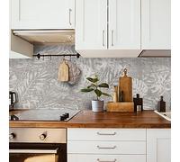 CREARREDA Panel antisalpicaduras de cocina adhesivo de pared fácil de aplicar Tropical Wall 190 x 60 cm 100% Made in Italy, ignífugo y resistente al agua, protección contra salpicaduras de PVC