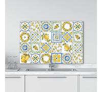 CREARREDA Panel antisalpicaduras de cocina de aluminio, 72 x 48 cm, fácil de aplicar, fabricado en Italia, protección para hornillos y paredes, lavable con un paño de metal
