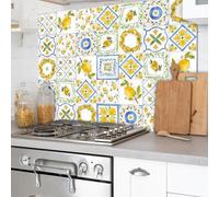 CREARREDA Panel antisalpicaduras de cocina de aluminio Lemon 84 x 60 cm fácil de aplicar Made in Italy Protección para cocinas y paredes. Lavable y fácil de montar. Placa antisalpicaduras de metal