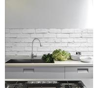 CREARREDA Panel antisalpicaduras para cocina, adhesivo de pared, fácil de aplicar, ladrillos blancos, 190 x 60 cm, 100% fabricado en Italia, ignífugo y resistente al agua, antisalpicaduras y lavabo de