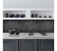 CREARREDA Panel antisalpicaduras para cocina, adhesivo de pared, fácil de aplicar, piedra negra, 190 x 60 cm, 100% fabricado en Italia, ignífugo y resistente al agua, antisalpicaduras y fregadero de