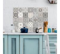 CREARREDA Panel Protector de Cocina de Aluminio Azulejos Gris 84x60cm fácil de aplicar Fabricado en Italia Protección para fogones y pared. Lavable y fácil de montar. Lámina protectora de metal