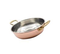 CREARTISTIC Sartén de Cobre Estañado - 28 x 7.5 cm, 3.2L, con 2 Asas de Latón de 4 cm, Ideal para Servir en la Mesa, Pequeño a grande, Hecho a mano, 100% Made in Italy