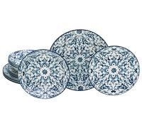 CreaTable, 16478, Serie Fresco Blau, 12-teiliges Geschirrset, Teller Set aus Steingut