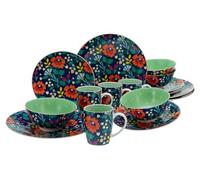 CreaTable, 17406 Serie Folklore - Vajilla de 16 piezas de gres, apta para lavavajillas y microondas, producción de calidad