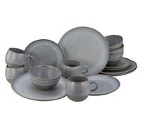 CreaTable 20760 Serie Loft Stone - Vajilla de gres, apta para lavavajillas y microondas, color gris, 16 piezas