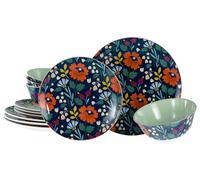 CreaTable, 20828, Serie Folklore Blau, 12-teiliges Geschirrset für 4 Personen, Tafelservice aus Steinzeug, spülmaschinen- und mikrowellengeeignet, Qualitätsproduktion