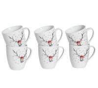CreaTable, 21497, Serie Luna Hirsch, 6-teiliges Geschirrset für 6 Personen, Becherset aus Porzellan, spülmaschinen- und mikrowellengeeignet, Qualitätsproduktion