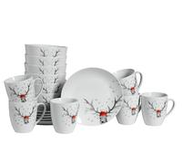 CreaTable, 21498, Serie Luna Hirsch, 18-teiliges Geschirrset für 6 Personen, Frühstücksset aus Porzellan, spülmaschinen- und mikrowellengeeignet, Qualitätsproduktion