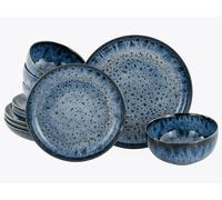 CreaTable, 21912, Serie Allround Magic Blue, 12-teiliges Geschirrset für 4 Personen, Teller Set aus Steinzeug, spülmaschinen- und mikrowellengeeignet, Made in Europe