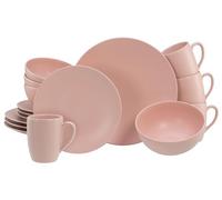 CreaTable, 21914, Serie Soft Touch Peach, 16-teiliges Geschirrset für 4 Personen, Kombiservice aus Steinzeug, spülmaschinen- und mikrowellengeeignet, Made in Portugal