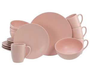 CreaTable, 21914, Serie Soft Touch Peach, 16-teiliges Geschirrset für 4 Personen, Kombiservice aus Steinzeug, spülmaschinen- und mikrowellengeeignet, Made in Portugal