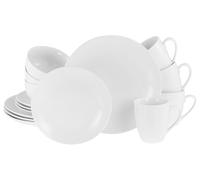 CreaTable, 21927, Serie Luna Weiss, 16-teiliges Geschirrset für 4 Personen, Kombiservice aus Porzellan, spülmaschinen- und mikrowellengeeignet, Qualitätsproduktion