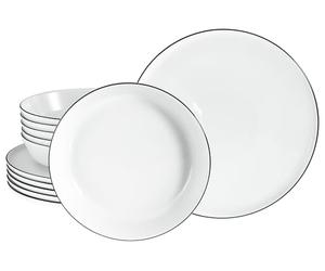 CreaTable, 21966, Serie Chef Collection Black Line, 12-teiliges Geschirrset für 6 Personen, Tafelservice aus Porzellan, spülmaschinen- und mikrowellengeeignet, Made in Europe