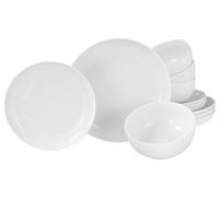 CreaTable, 22556, Serie Allround Weiss, 12-teiliges Geschirrset für 4 Personen, Teller Set aus Porzellan, spülmaschinen- und mikrowellengeeignet, Made in Europe