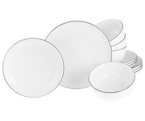 CreaTable, 22559, Serie Allround Black Line, 12-teiliges Geschirrset für 4 Personen, Teller Set aus Porzellan, spülmaschinen- und mikrowellengeeignet, Made in Europe