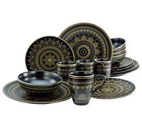 CreaTable, 23586, Serie Mandla Gold Schwarz, 16-teiliges Geschirrset, Kombiservice aus Steinzeug