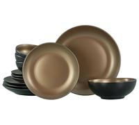 Creatable 23600, serie Glamour - oro, juego de vajillas, juego de platos 12 piezas, negro y cobre