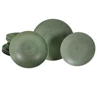 CreaTable, 23718, Serie Catania Eukalyptus, 12-teiliges Geschirrset für 4 Personen, Teller Set aus Steinzeug, spülmaschinen- und mikrowellengeeignet, Made in Portugal