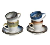 CreaTable, 24045 Serie Cascade - Juego de vajilla de 8 piezas para 4 personas, juego de café espresso de gres, apto para lavavajillas y microondas, producción de calidad