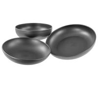 CreaTable, 24062, Serie Uno Black, 3-teiliges Geschirrset für 3 Personen, Servierschalen Set aus Steinzeug, spülmaschinen- und mikrowellengeeignet, Made in Portugal