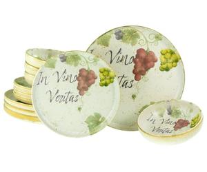 CreaTable, 24222, Serie Uno In Vino Veritas, 12-teiliges Geschirrset für 4 Personen, Teller Set aus Steinzeug, spülmaschinen- und mikrowellengeeignet, Made in Portugal