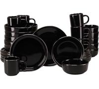 CreaTable, 24786 Serie Nordic Festive Black - Vajilla de 30 piezas para 6 personas (gres, apta para lavavajillas y microondas, producción de calidad), color negro