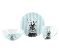 CreaTable, 25216 Happy Bunny Green - Juego de vajilla de porcelana de 3 piezas, apta para lavavajillas y microondas, fabricada en Europa