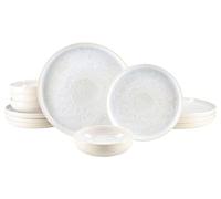 CreaTable, 25394 Serie Yuki White - Juego de vajilla de 12 piezas para 4 personas, juego de platos de gres, apto para lavavajillas y microondas, fabricado en Portugal