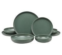 CreaTable, 25479 Serie Uno Green - Juego de vajilla de 8 piezas para 2 personas, juego de platos de gres, apto para lavavajillas y microondas, fabricado en Portugal