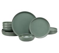 CreaTable, 25480 Serie Uno Green - Juego de vajilla de 12 piezas para 4 personas, juego de platos de gres, apto para lavavajillas y microondas, fabricado en Portugal