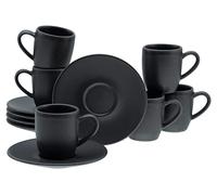 Creatable, 33044 Serie Soft Touch Black, juego de 12 piezas para 6 personas, juego de café espresso de gres, apto para lavavajillas y microondas, fabricado en Europa