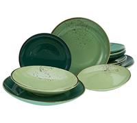 CreaTable, 33322 Serie Nature Collection Green Life - Vajilla de 12 piezas de gres, apta para lavavajillas y microondas, producción de calidad