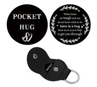 CREATCABIN 1 juego de Llavero de Recuerdo de Relación de Larga Distancia con Patrón de Corazón de Abrazo de Bolsillo de Acero Inoxidable de Doble Cara con Llavero de Cuero de PU Regalo para Amistad