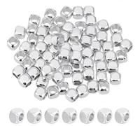 CREATCABIN 100 Pieza Cuentas Espaciadoras Cubo Pequeño,Cuentas Plata,Cuadradas,Pequeñas,Sueltas,Suaves,925 Cuentas Latón Chapadas En Plata Ley,Cuentas Apilables Sin Esquinas para,Fabricación Joyas
