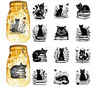 CREATCABIN 12 pieza de Siluetas de Gato para Decoración de Tarros de Albañil, Libro, Linterna, Recortes Láser, Silueta de Gato de Plástico, Calcomanías para Pared, Álbum de Recortes, Pegatinas para Vi