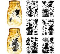 CREATCABIN 12hoja 6 estilos Fairy Angel Mason Jar Calcomanías Pegatinas Hongos Troqueladas Siluetas Autoadhesivas PVC Impermeable para Manualidades,Álbumes Recortes,Farol,Tarros Pared,Ventanas,20x15cm
