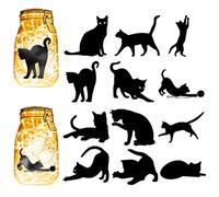 CREATCABIN 12pieza Siluetas Gato Negro,Decoración Tarro Masón,Cartón Cortado Láser,Recortes Álbumes Recortes,Troquelados,Decoración PVC para Manualidades,Tarros Farol,Pintura Pared,10x9cm,Sin Pegatina