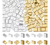 CREATCABIN 180 Pieza Cuentas Tila 2 Agujeros,4 Estilos,Cuentas Semilla Medio Vidrio,Rectangulares,Plateadas,Doradas,Metálicas,Mini Opacas,Cuadradas,Planas,Espaciadoras Sueltas,para,Pendientes,Joyería