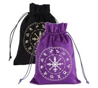 CREATCABIN 2 Bolsa Tarot Terciopelo Almacenamiento Tarjetas Tarot,12 Bolsas Constelaciones,Soporte para Runas con Cordones,Embalaje Grande para Cartas Tarot,Joyería Cristal,Dados,18x13cm,Negro Morado