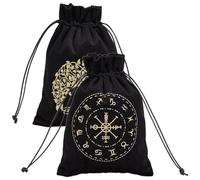 CREATCABIN 2 Bolsa Tarot Terciopelo Almacenamiento Tarjetas Tarot,12 Constelaciones,Bolsa Árbol la Vida,Soporte para Runas con Cordones,Grande para Cartas Tarot,Joyería Cristal,Dados,18x13cm,Negro