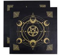 CREATCABIN 2 mantel de Altar Cuadrado con Forma de Luna para Tarot, Tela No Tejida, con Pentagrama Dorado, Mantel Espiritual, Mantel Negro para Mesa de Tarot, para Decoración, Regalo, Suministros de B