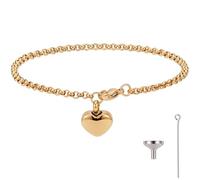 CREATCABIN 2 Pulsera con Urna de Cremación con Forma de Corazón para Cenizas Recuerdo de Cremación Urna con Dije de Corazón Mini Urnas Conmemorativas Doradas de Acero Inoxidable con Broche de 17x12mm