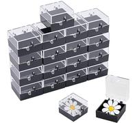 CREATCABIN 20 Caja de Regalo de Plástico Transparente para Pin Insignia Cuadrada Negra Caja de Exhibición de Joyas con Piedras Preciosas Contenedor Pequeño Mini Cajas de Almacenamiento 2.8x2.8x2cm